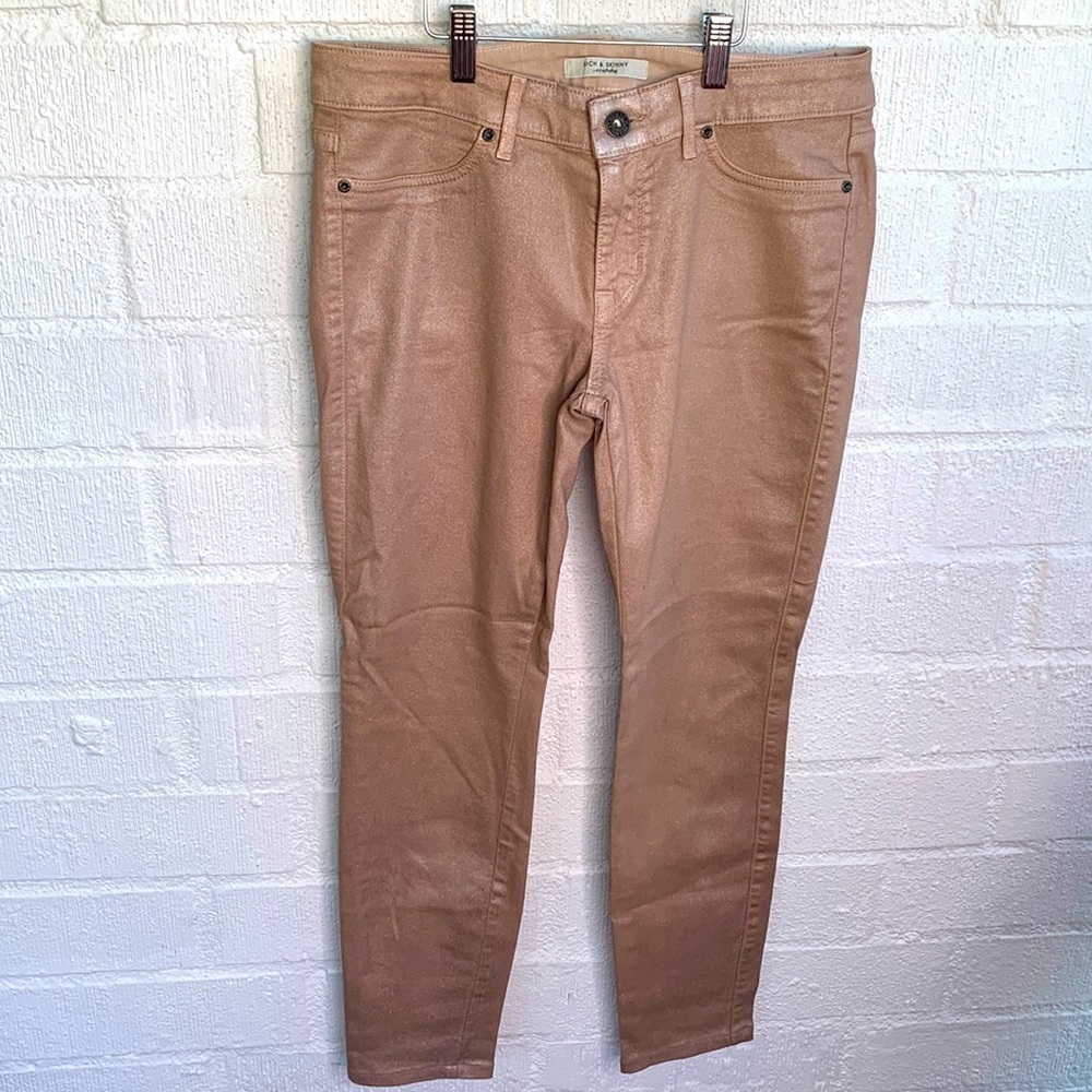 Rich & Skinny Metallic Stretch Rose Gold Skinny Jegging Jeans sz 29